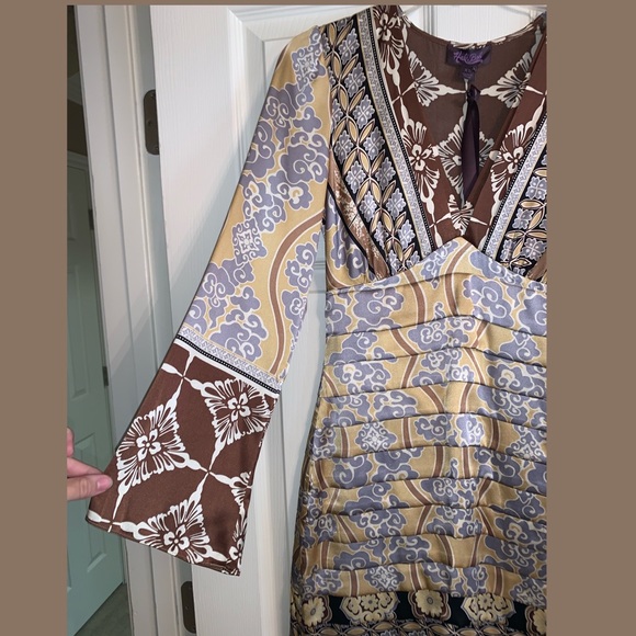 Hale Bob Silk Yellow Brown Tiered Dress NWT - Picture 2 of 6